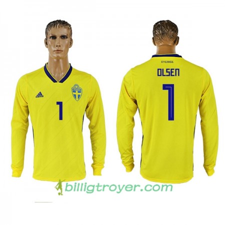 Billige Fotballdrakter Sverige Olsen 1 VM 2018 Hjemmedraktsett Langermet